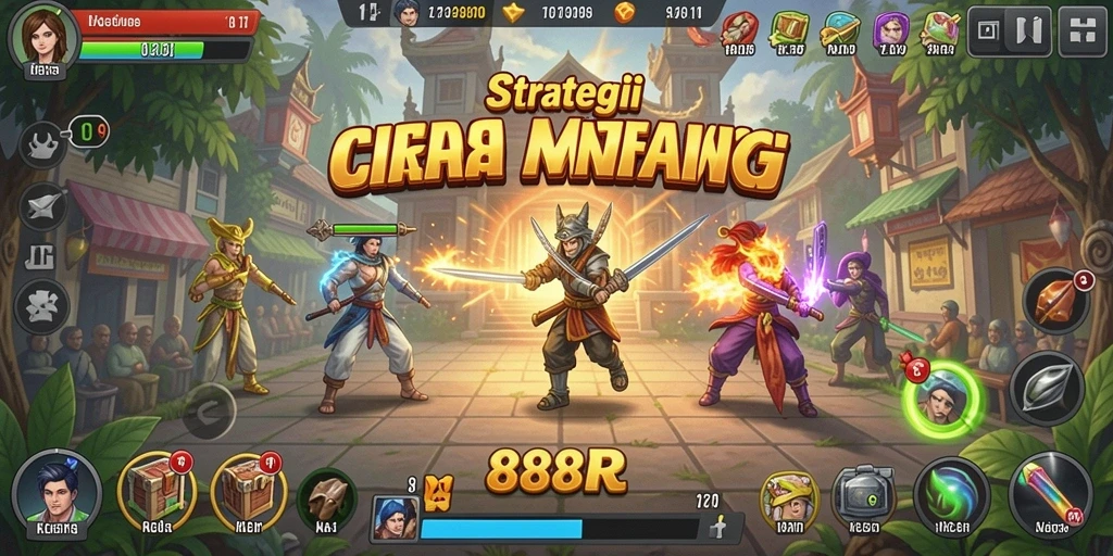 Screenshot gameplay 888R menunjukkan pertempuran strategi yang mendebarkan.
