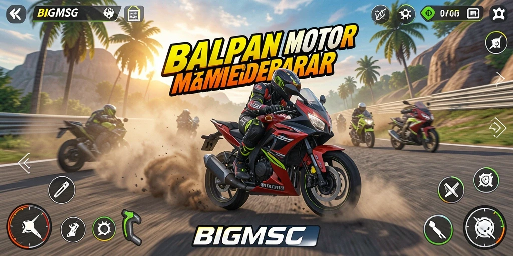 Tampilan gameplay mendebarkan dari <strong>BIGMSG</strong> saat balapan motor.