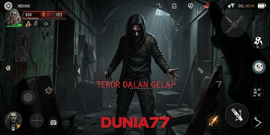 Screenshot gameplay DUNIA77 menampilkan suasana Horror yang mencekam.