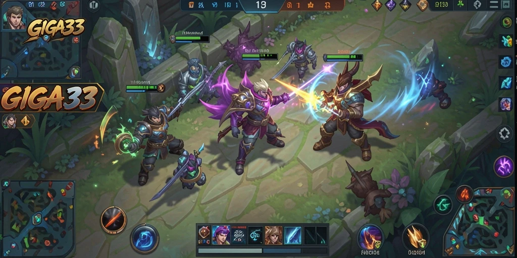Screenshot gameplay GIGA33 yang menunjukkan pertarungan seru MOBA.