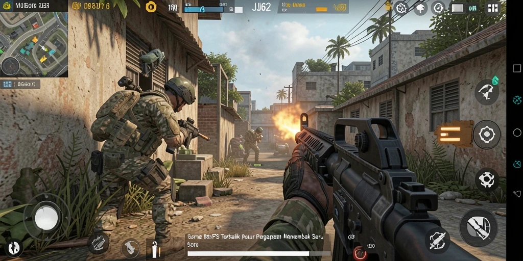 Tangkapan layar gameplay <strong>JJ62</strong> menampilkan aksi menembak yang intens dan grafis yang menakjubkan.