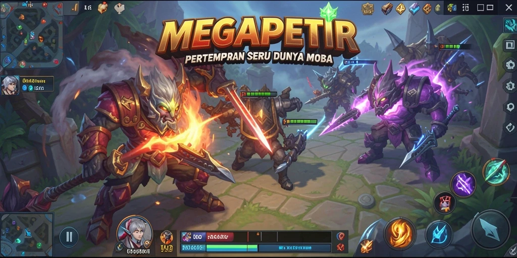 Tampilan gameplay seru dalam pertempuran MOBA MEGAPETIR.