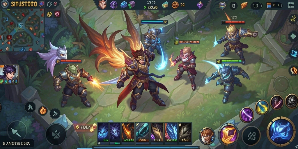 Tangkapan layar gameplay <strong>SITUSTOTO</strong> menampilkan pertarungan epik dalam arena MOBA.
