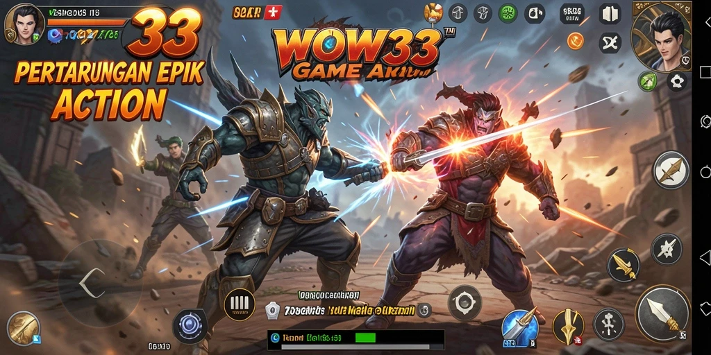 Screenshot gameplay WOW33 yang menunjukkan aksi pertarungan yang mendebarkan.